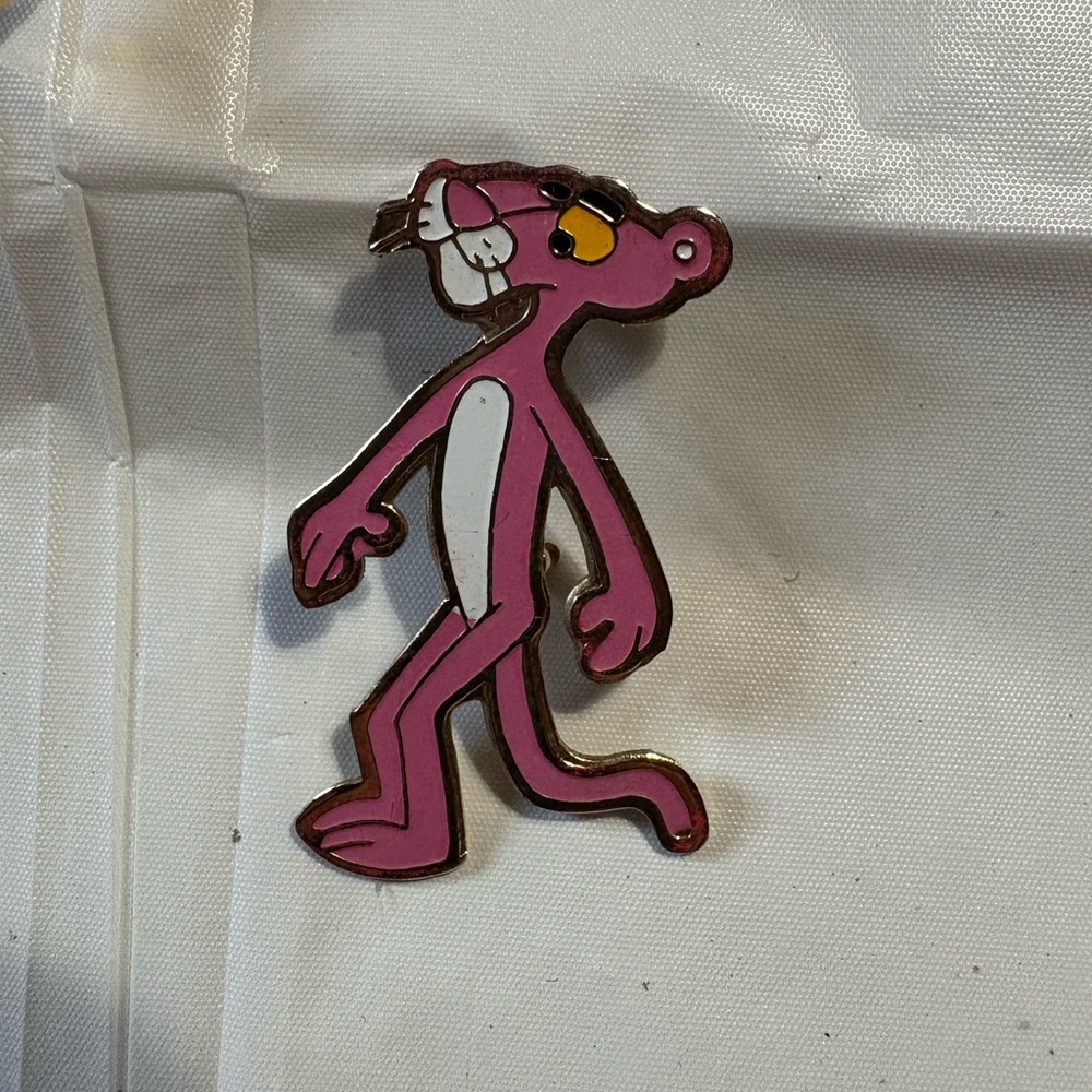 Pink Panther Lapel Pin Brooch Vintage Metal Enamel Signed UAC Geoffrey 1970's